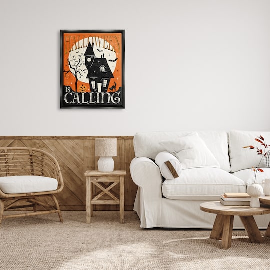 Stupell Industries Halloween Is Calling Haunted House Framed Floater Canvas Wall Art